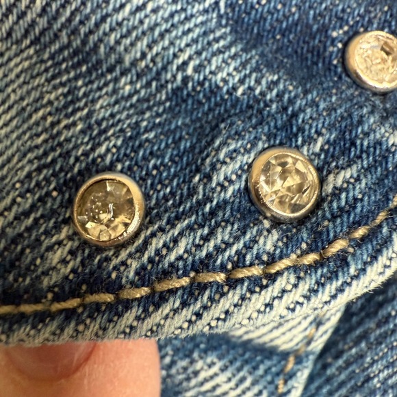 Social Collision Denim Mini Skirt Small Y2K Grunge Skull Cross Studded - Picture 4 of 13